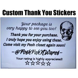 100 Custom Thank You Stickers with posh closet name - Skull Design